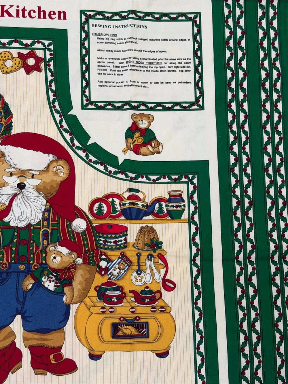 Santas' in the Kitchen Holiday Cotton Panel - Red & Green Bears